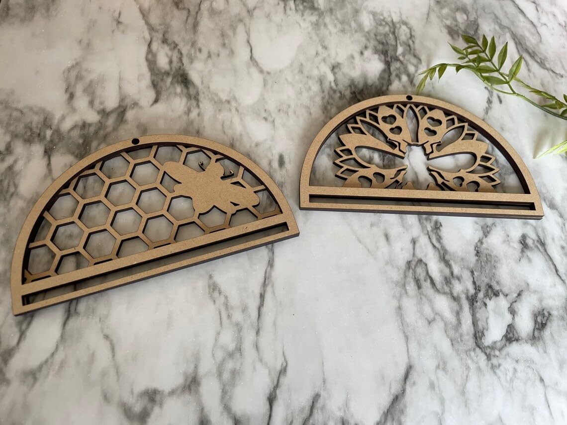 Pack of 2 Wooden MDF Macrame Blank Mandala Frames | Half Circle Craft Findings for DIY Crochet, Resin & Wall Hanging Art (6x4 Inch)